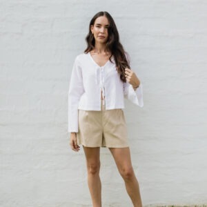 Flat Front Shorts - Beige