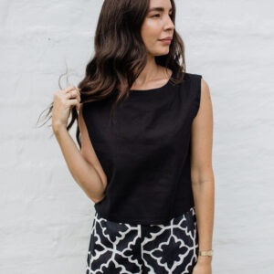 Flat Front Shorts - Black Geometric